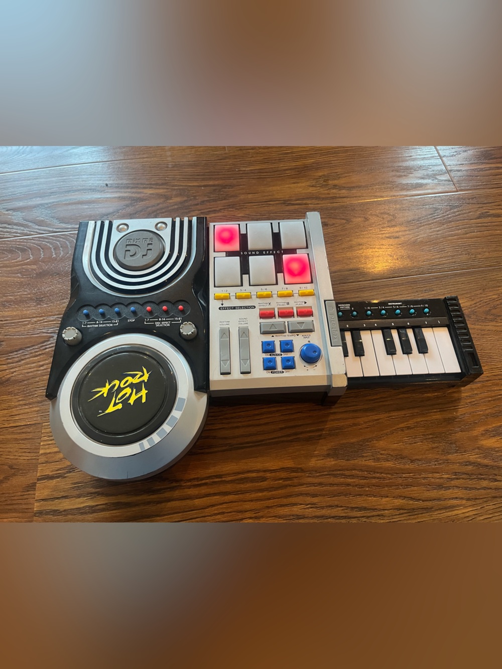 Hot Rock Portable Electronic DJ Mixer with Mini Keyboard - Black/Silver y2k